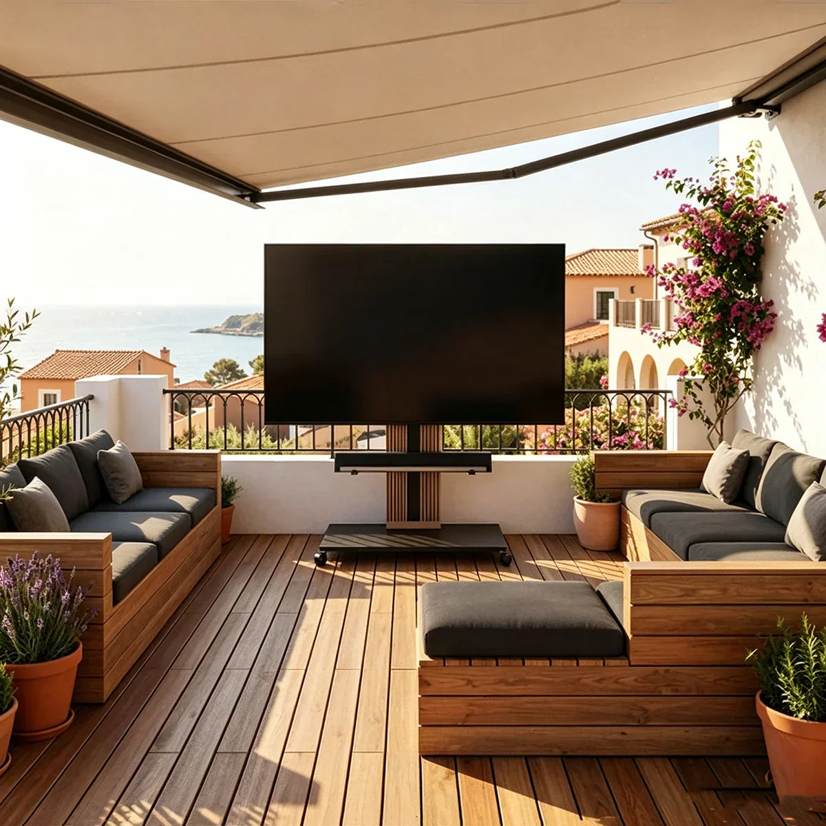 Outdoor TV Ständer auf der Terrasse