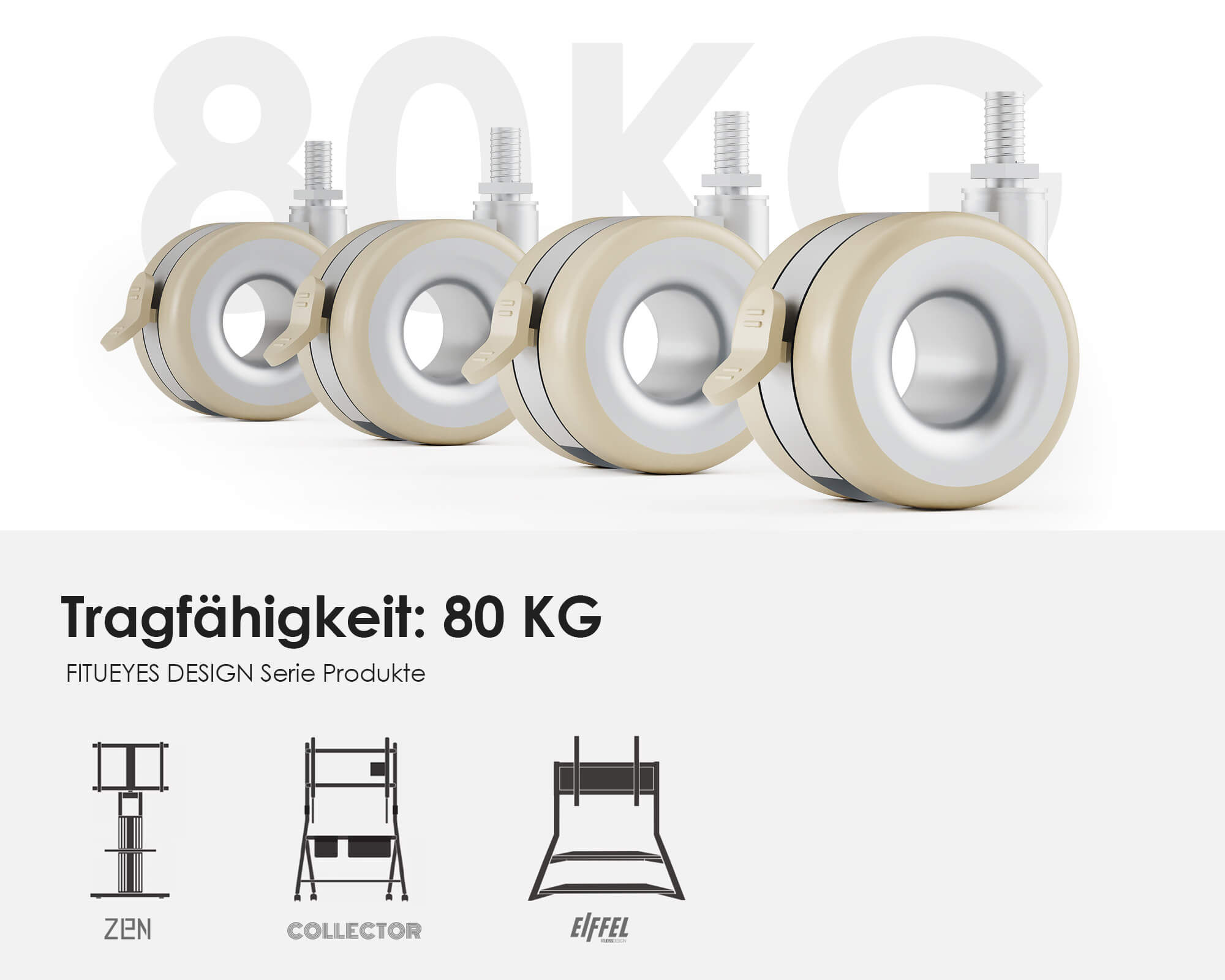 Roulettes universelles avec frein pour parquet en bois (4 pièces)