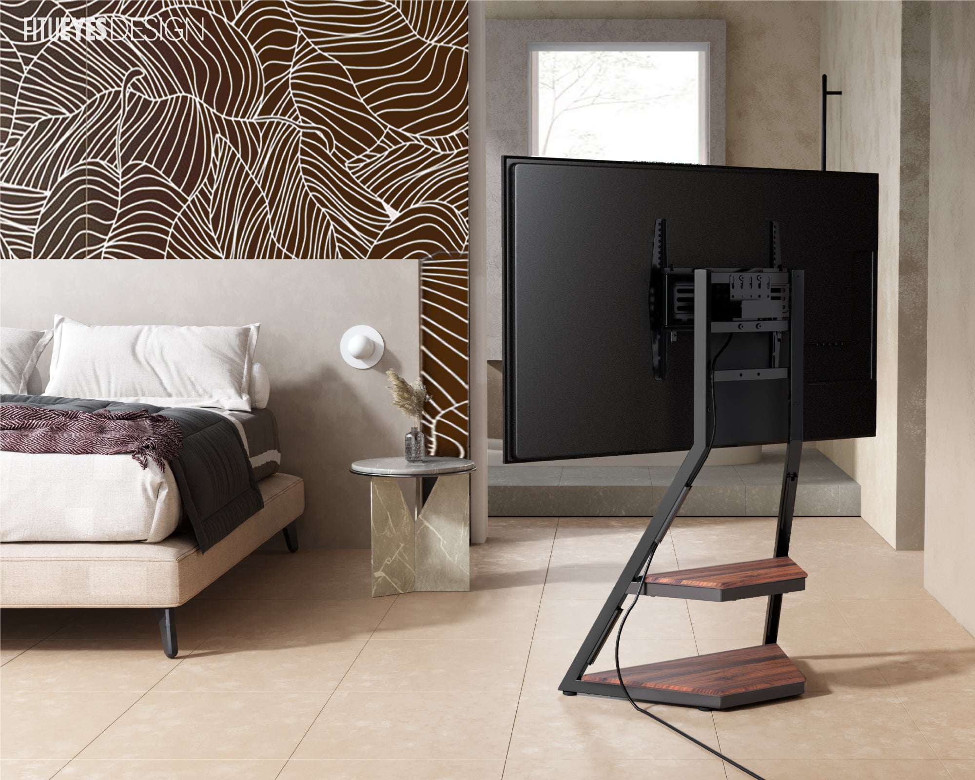 Eiffel FT65 TV-Ständer in Nussbaum im Schlafzimmer