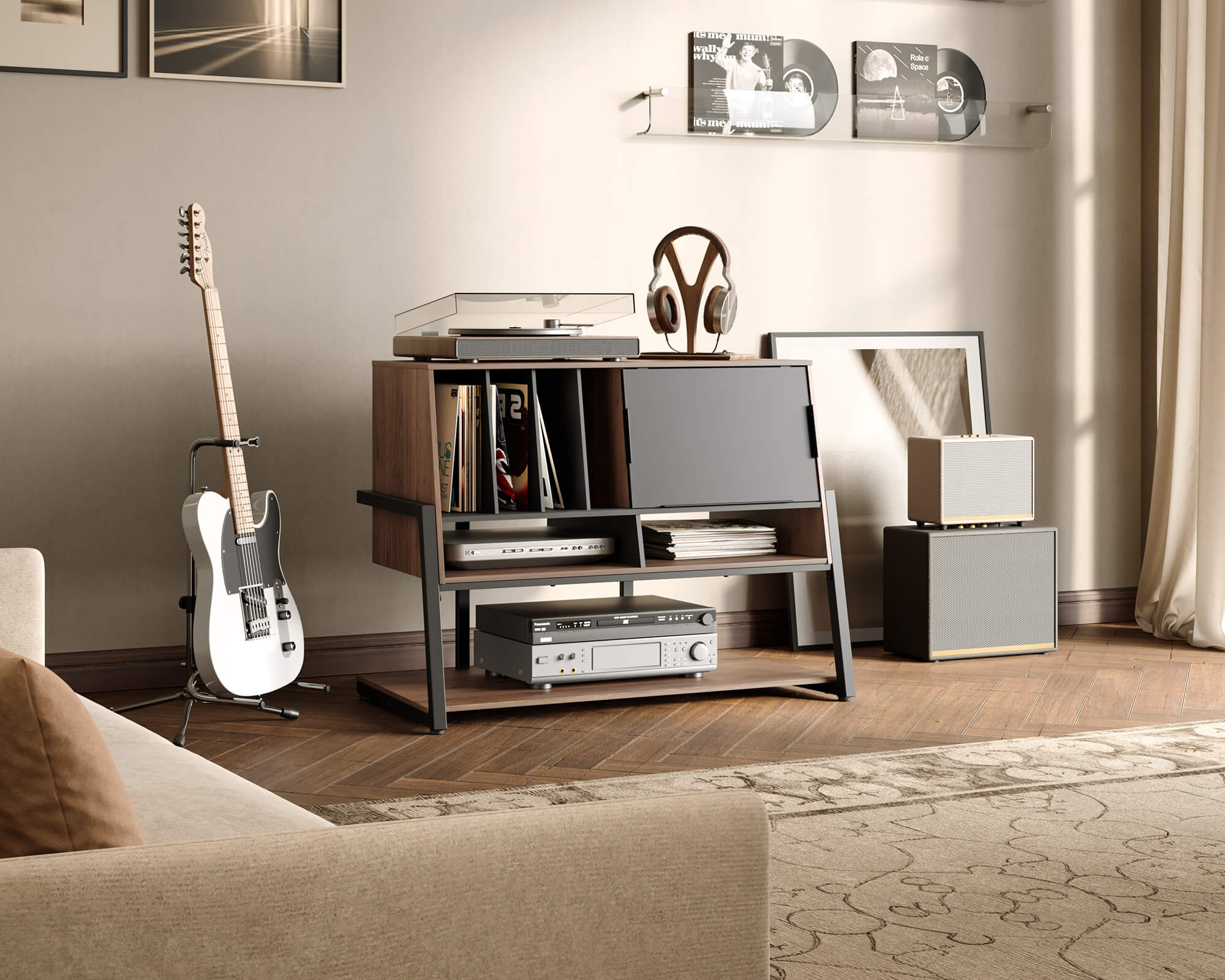 plattenspieler regal oder hifi rack im Wohnzimmer