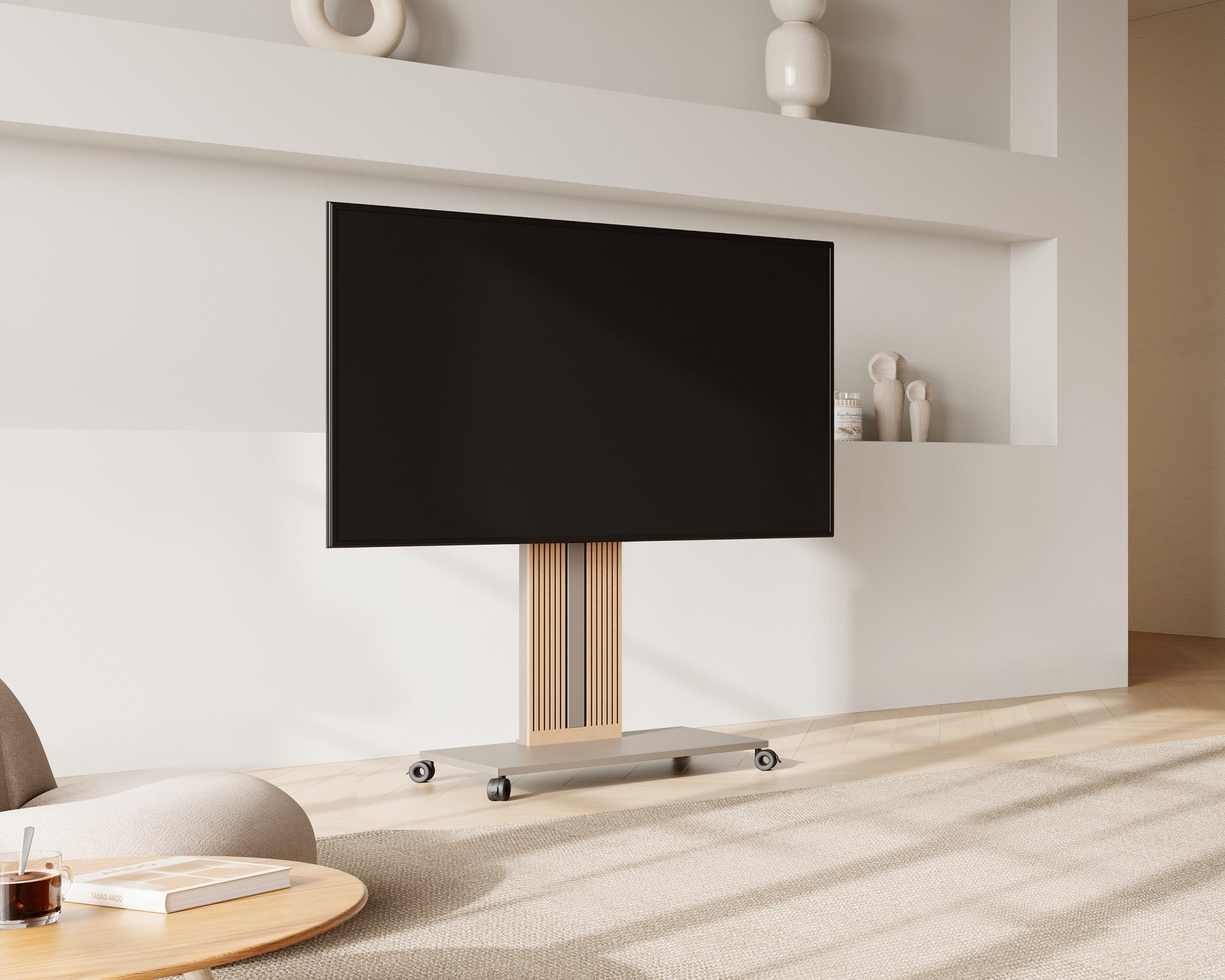 TV-Ständer mit Rollen zum Aufstellen im Wohnzimmer