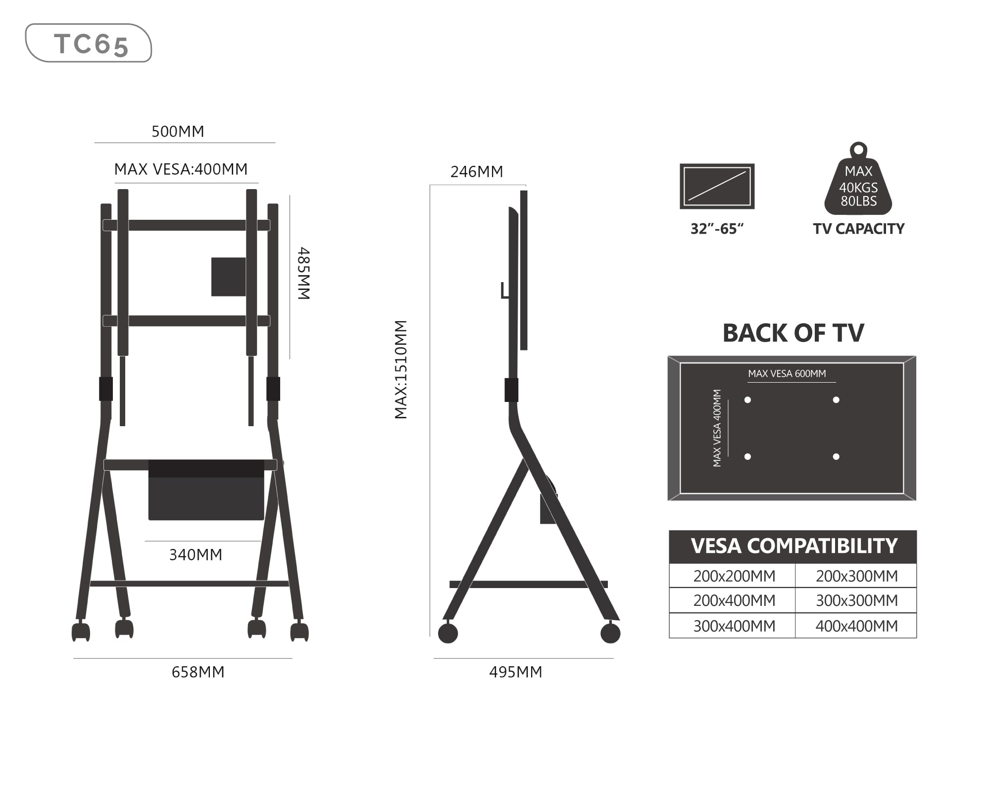 Collector TC65 TV-Ständer mit Rollen