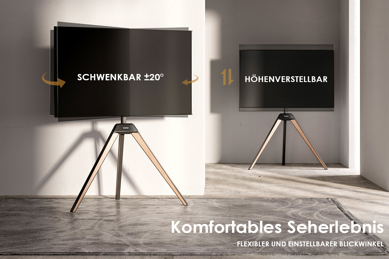 Höhenverstellbarer TV-Ständer mit links/rechts drehbarem Bildschirm