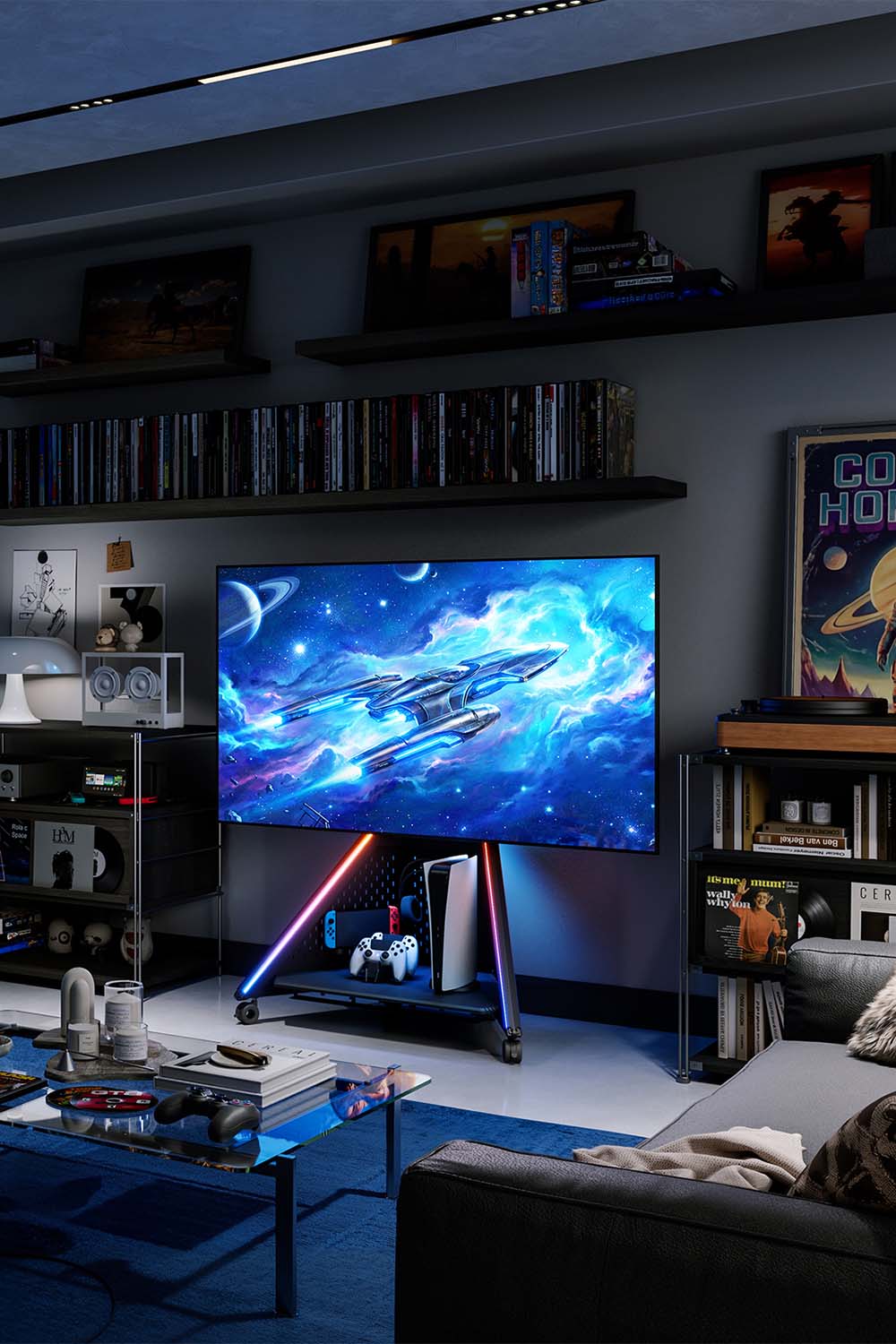 Mobiler Ständer für TV 32–65 Zoll im Gaming-Wohnzimmer