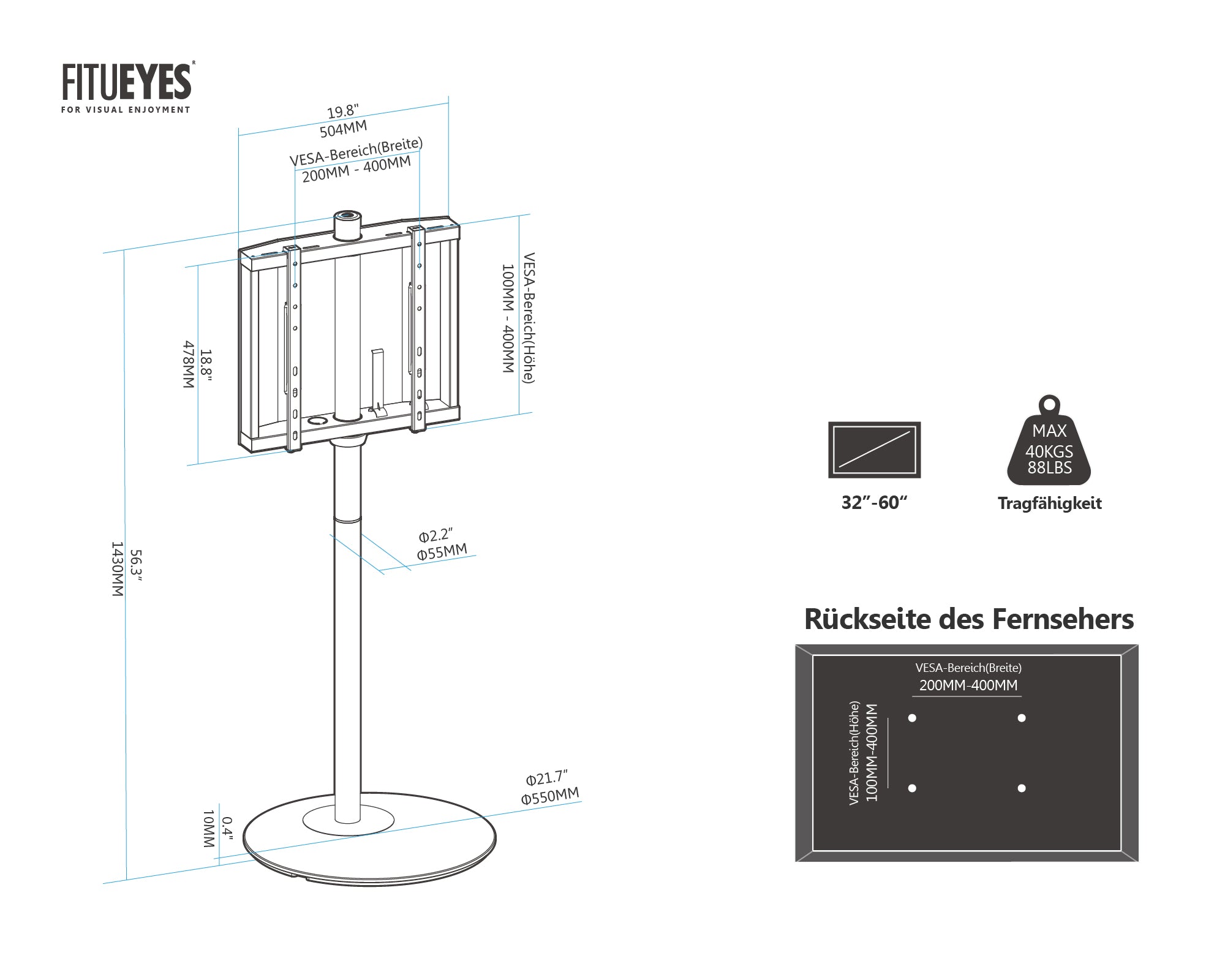 tv standfuß-Maximale Tragfähigkeit 40 kg