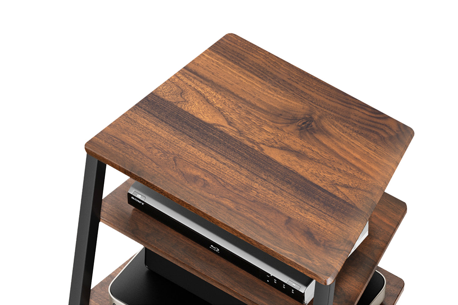 HiFi-Rack aus Nussbaum mit sichtbarer Holzmaserung