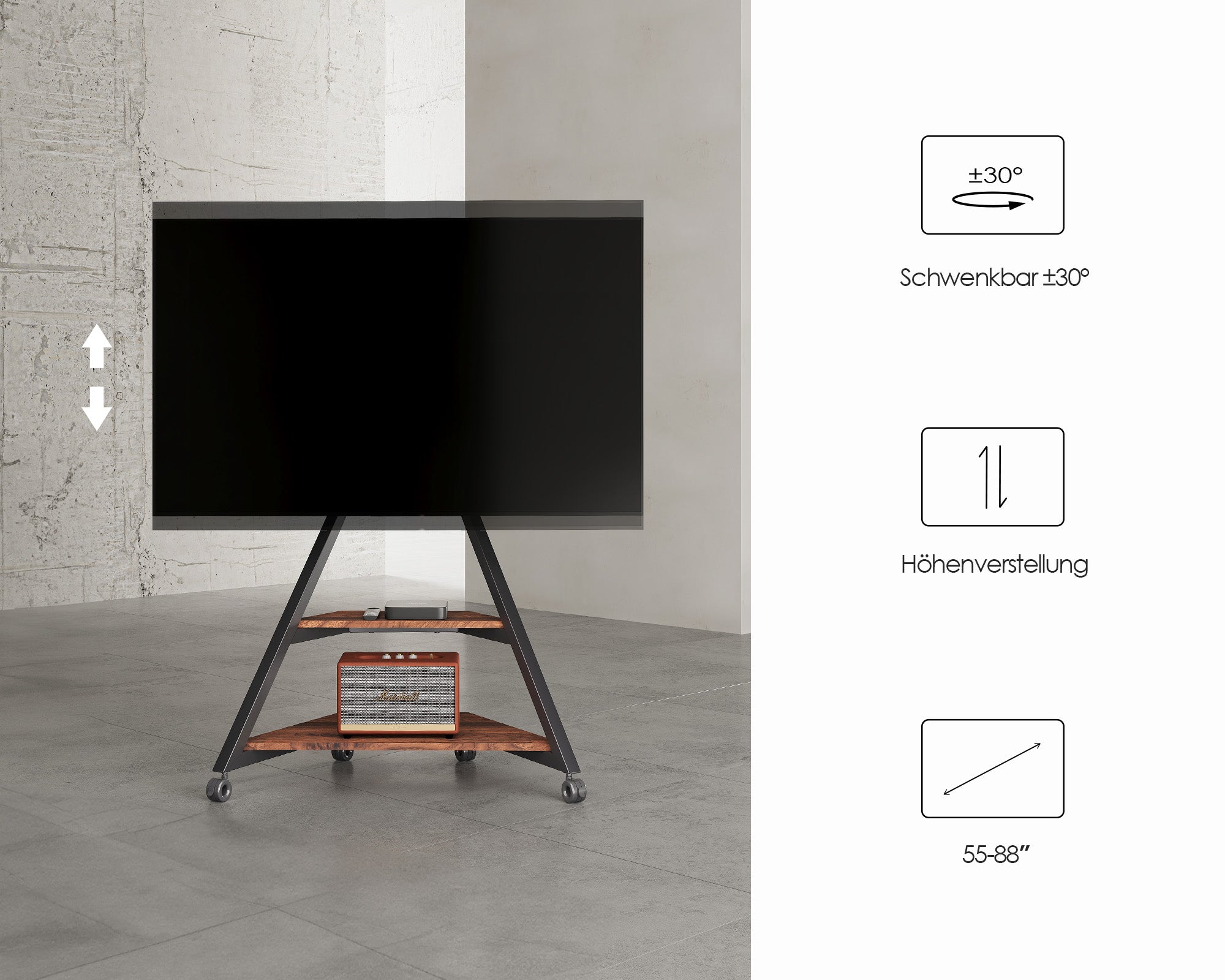 Höhenverstellbarer TV-Ständer für flexible Bildschirmpositionierung
