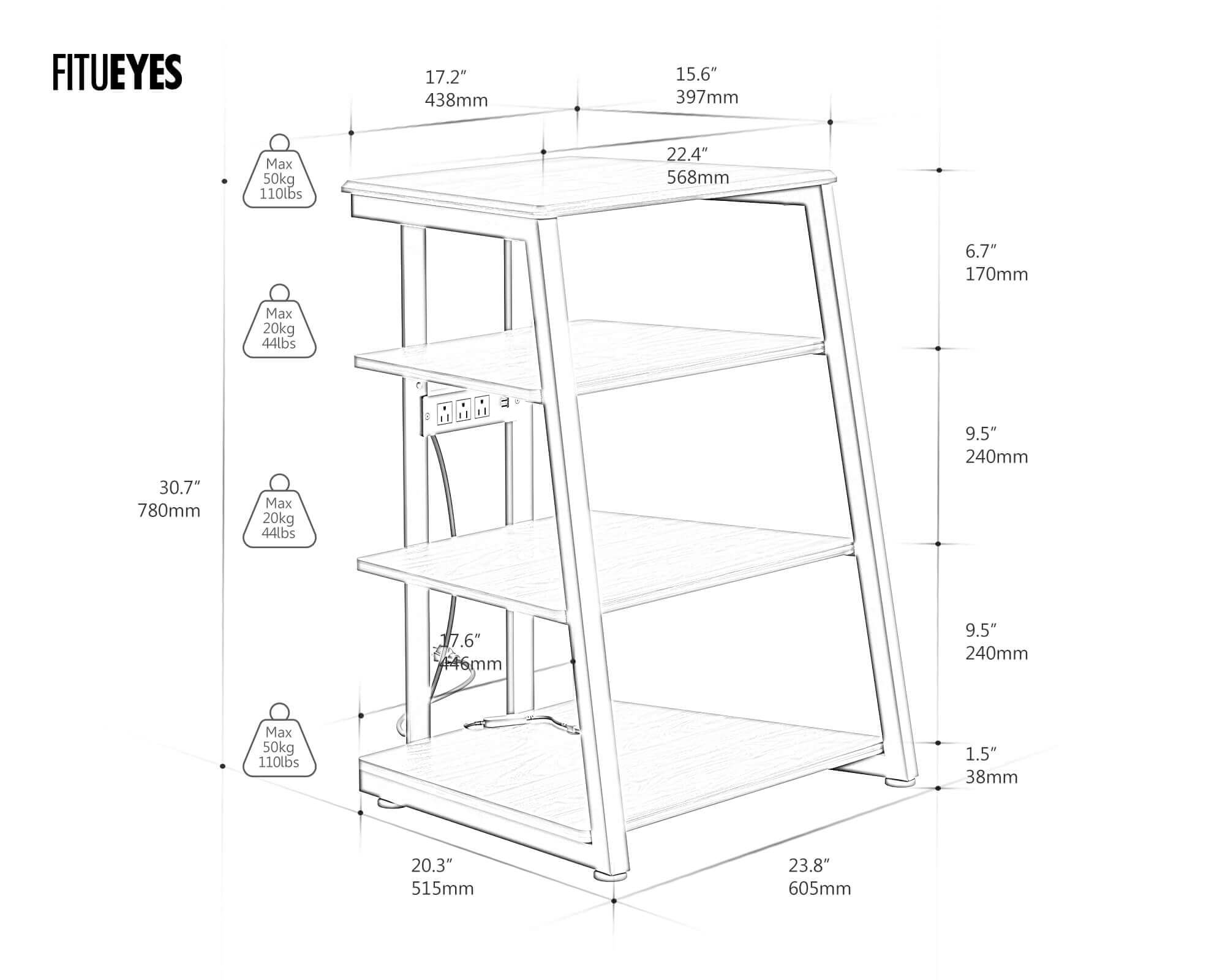Eiffel V2 AS06 LED HIFI Rack mit Steckdose