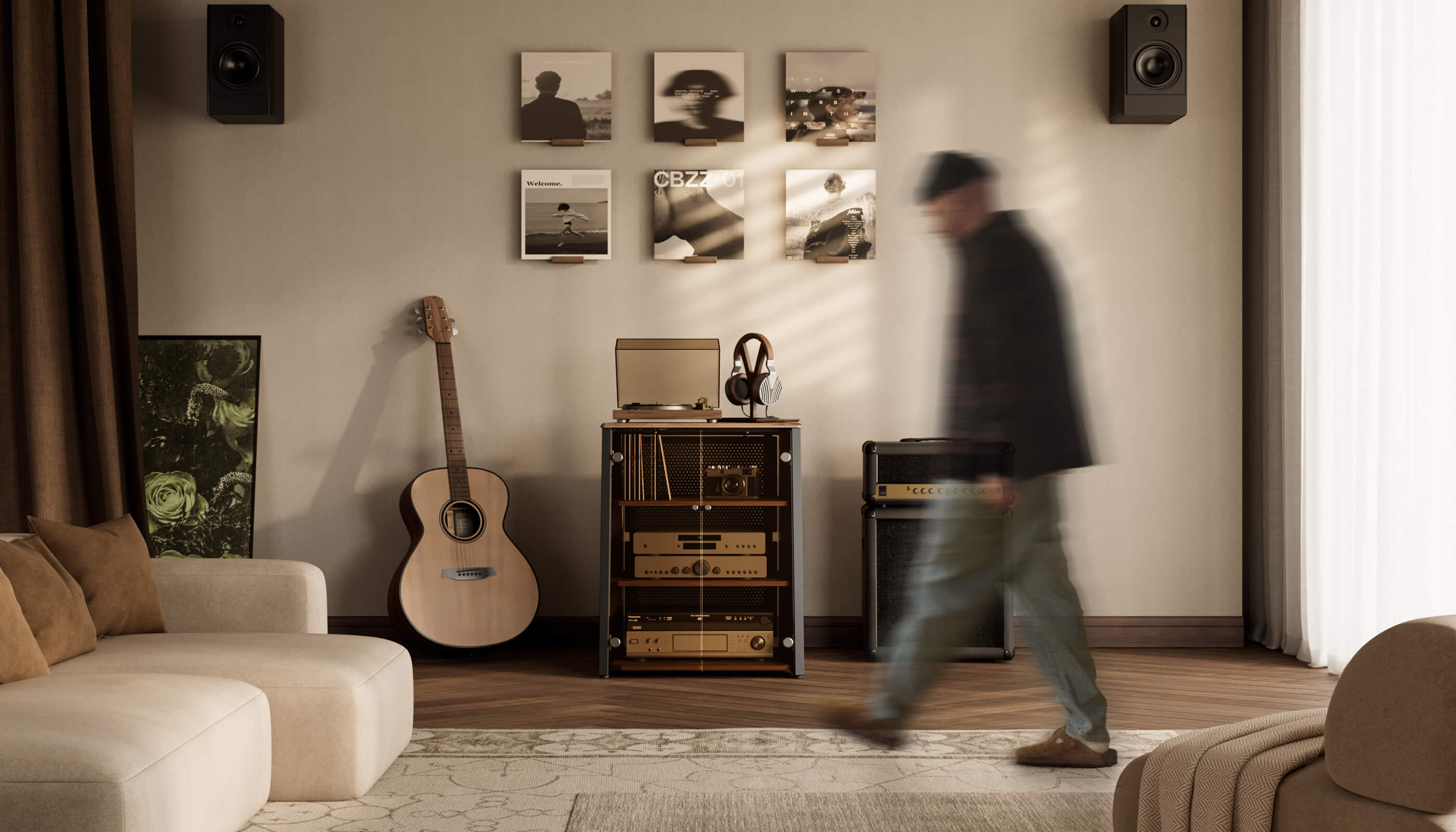 Multifunktionales Regal mit Türen im Wohnzimmer
