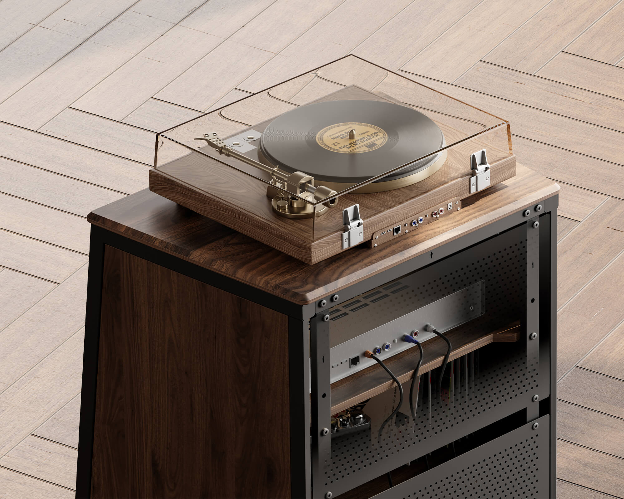 HIFI Rack mit Steckdose für Kabelmanagement