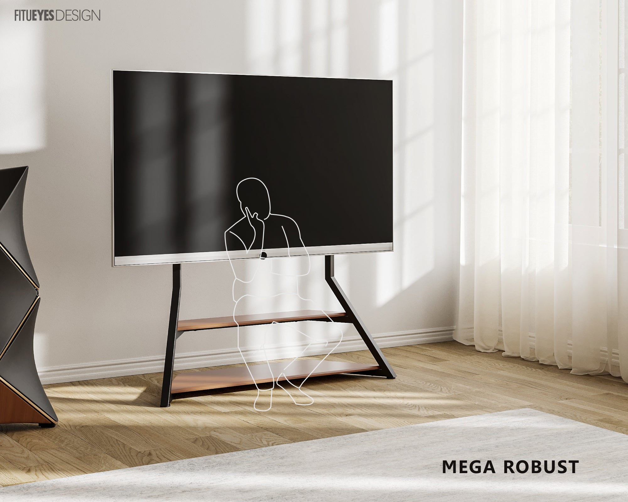 Besonders robuster Fernseher-Ständer mit zwei Ablageflächen in Walnussoptik