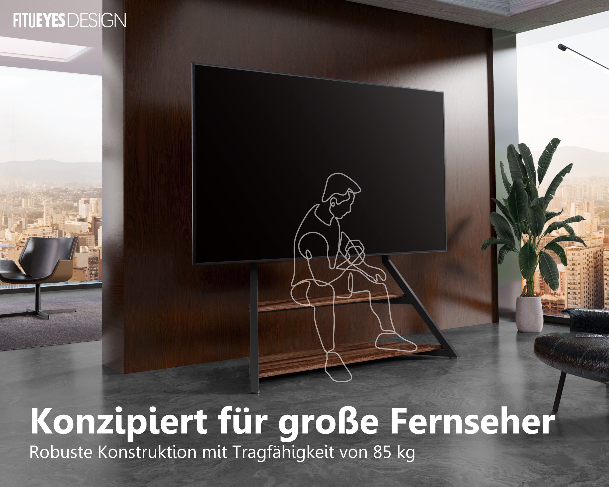Fernseherständer mit Holzpedestal, und hoher Tragkraft bis 85 kg 